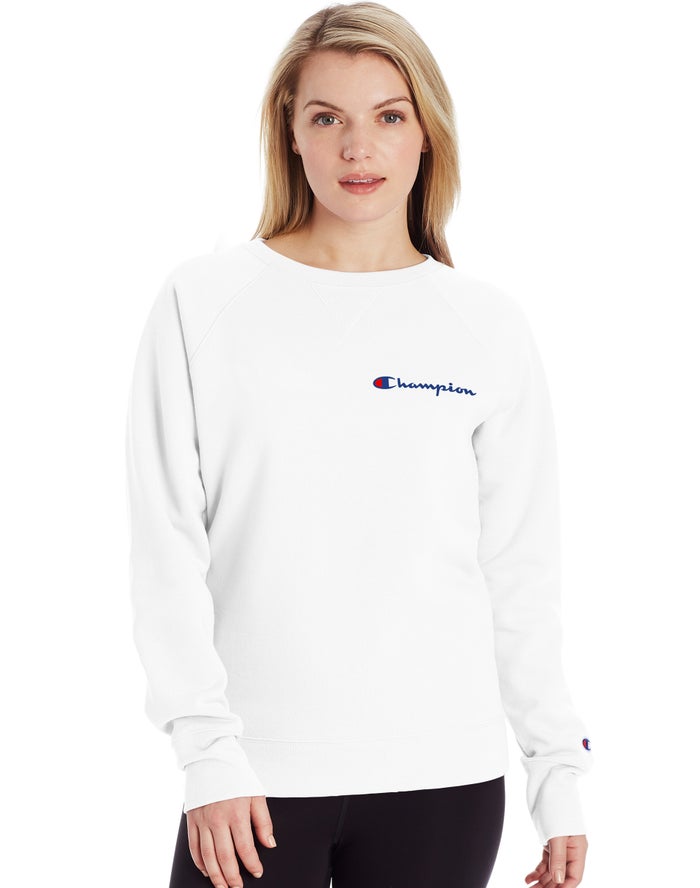 Champion Powerblend Fleece Classic Crew Script Logo Sweatshirt Dames - Wit - Belgie 9175NHTDS